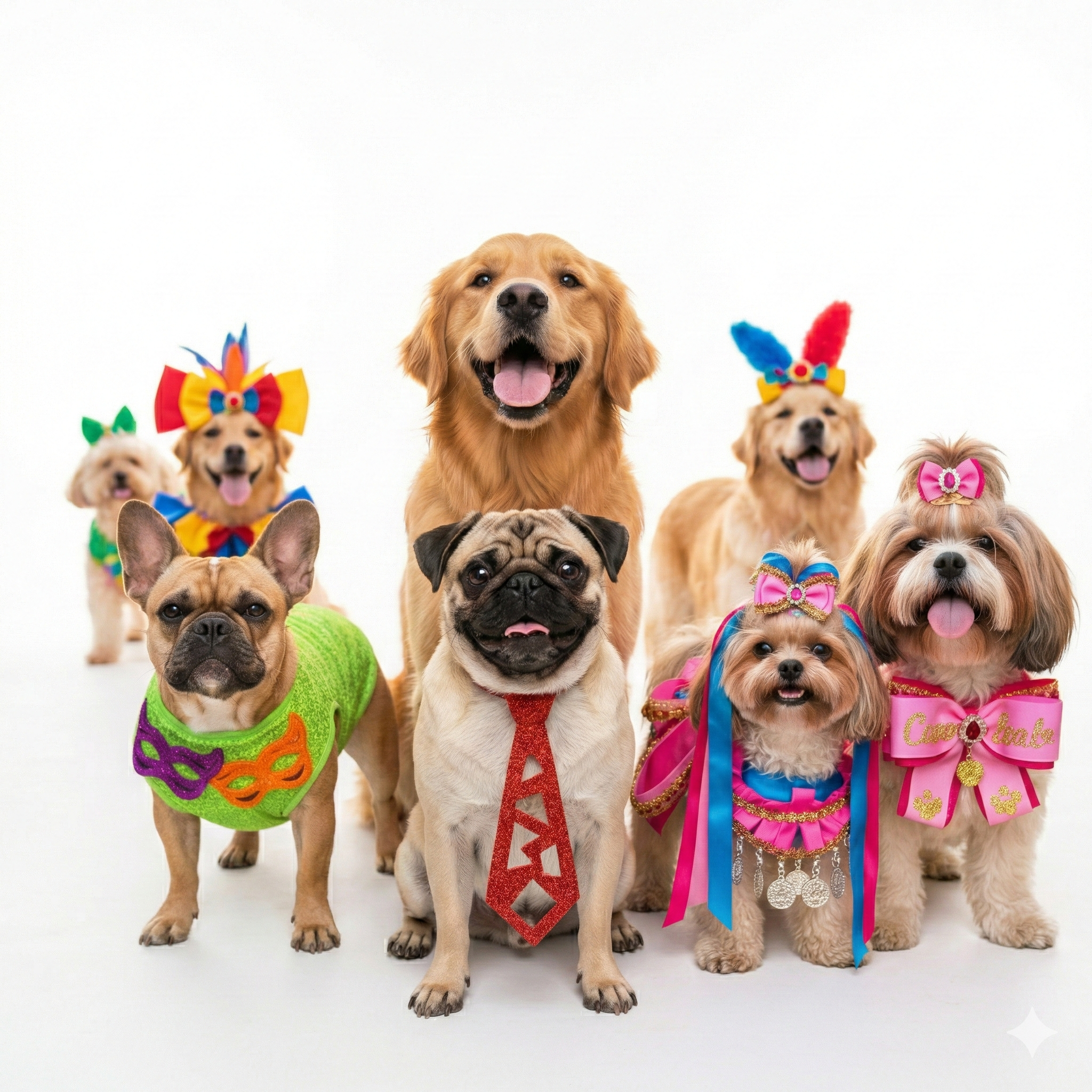 Grupo de cachorros no bloquinho de carnaval